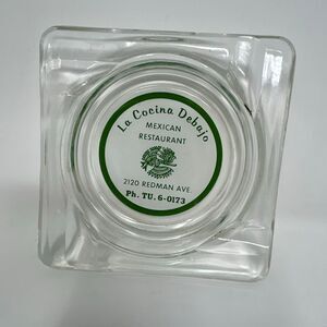 Vtg Mexican Restaurant Ashtray La Cocina Debajo Clear Glass Square Aztec Bird Gr